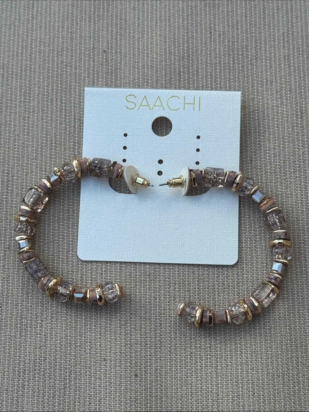 SAACHI Rose Gold and Pink Beaded Hoop Earrings